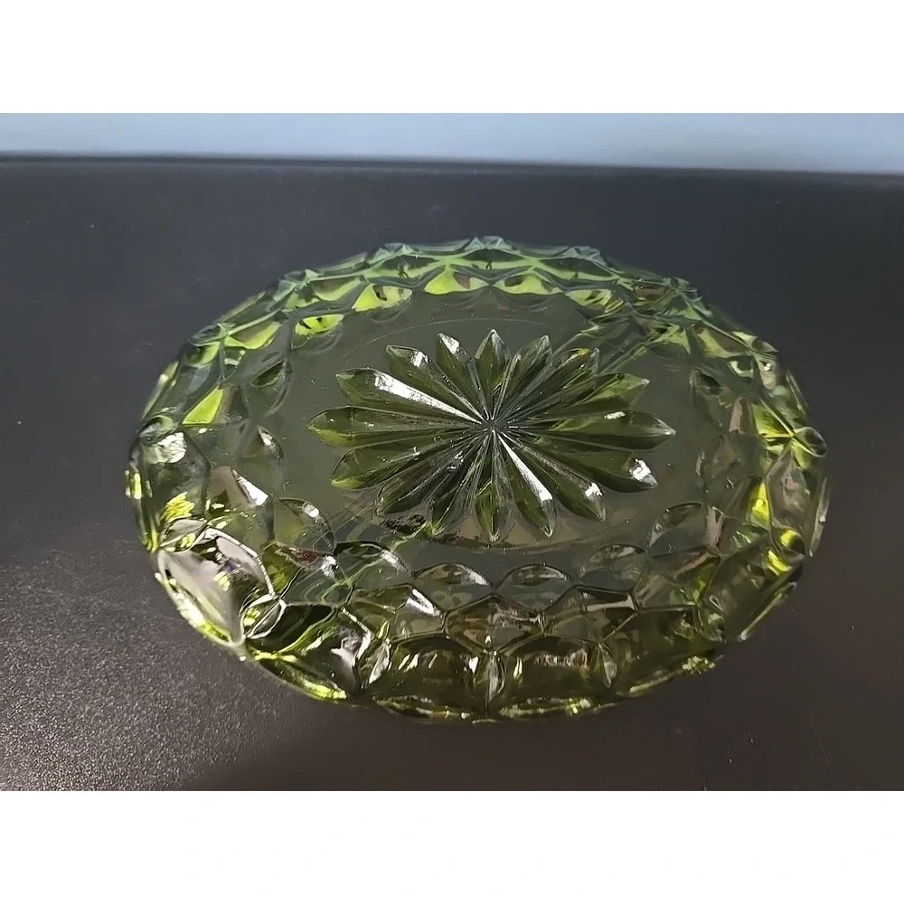 VINTAGE‎ ANCHOR HOCKING FAIRFIELD GREEN GLASS DIVIDED CANDY DISH.